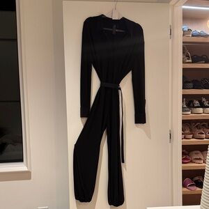 Norma Kamali Black Long-Sleeve Jumpsuit with Tie Waist